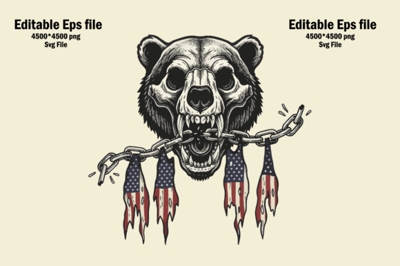 Bear Skull with Flags and Chain: A Bold Graphic Asset for Impact