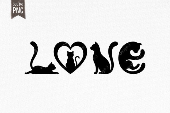 Black Cat Shapes Forming LOVE Graphic: A Playful Design Asset