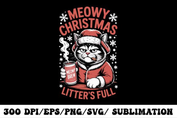 Grumpy Santa Cat Christmas Graphic: Holiday Humor with a Hiss