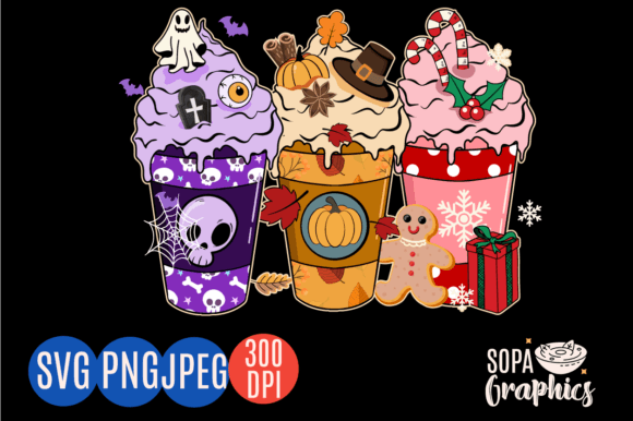 Hallothanksmas Coffee Latte Graphic: Seasonal Charm for Creative Projects