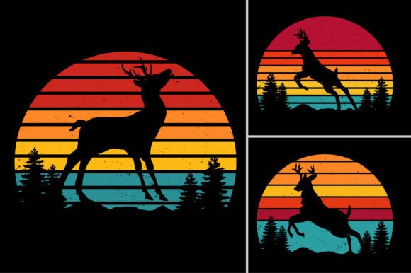Reindeer Sunset T-Shirt Design Graphic: A Retro Aesthetic Masterclass